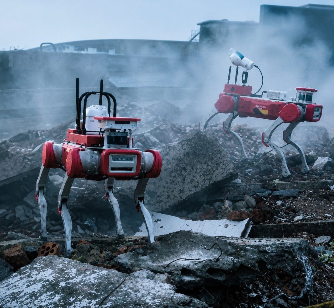 Rescue robots navigating disaster rubble