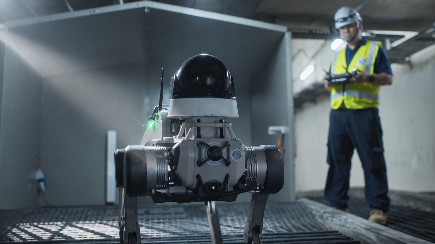 Quadruped inspection robot with operator in a tunnel